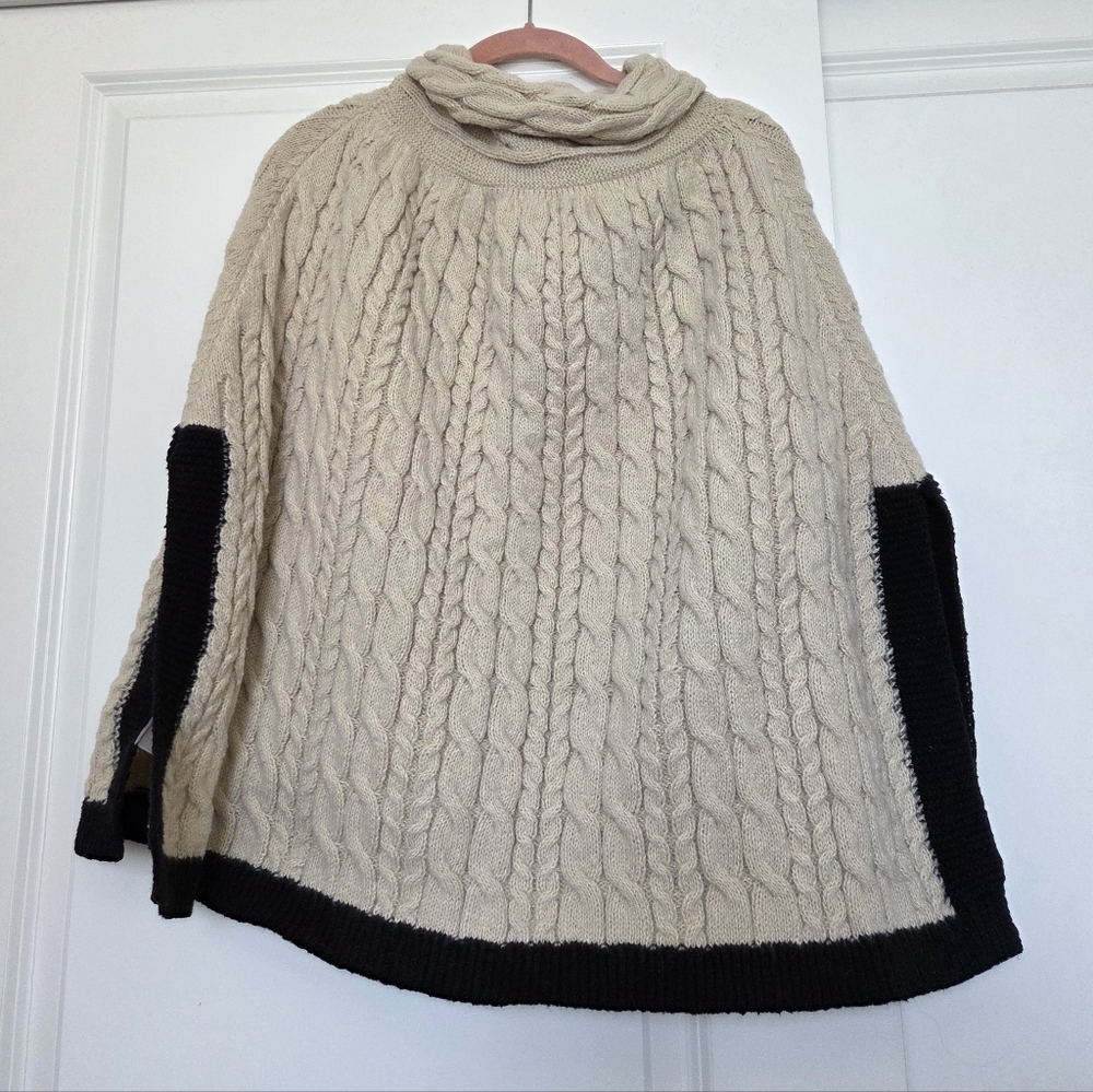 Cozy Cable Knit Poncho - Cream and Black